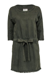 Current Boutique-Current/Elliott - Olive Twill Linen Blend Tie Waist Dress w/ Fringe Sz 0