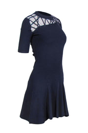 Current Boutique-Cushnie et Ochs - Navy Ribbed Flared Dress w/ Crisscross Neckline Sz S