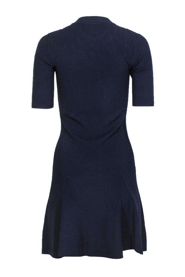 Current Boutique-Cushnie et Ochs - Navy Ribbed Flared Dress w/ Crisscross Neckline Sz S