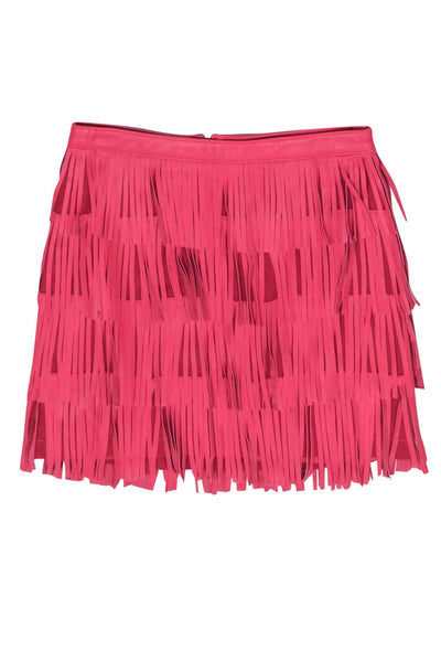 Current Boutique-Cusp by Neiman Marcus - Raspberry Pink Leather Fringed Miniskirt Sz XS