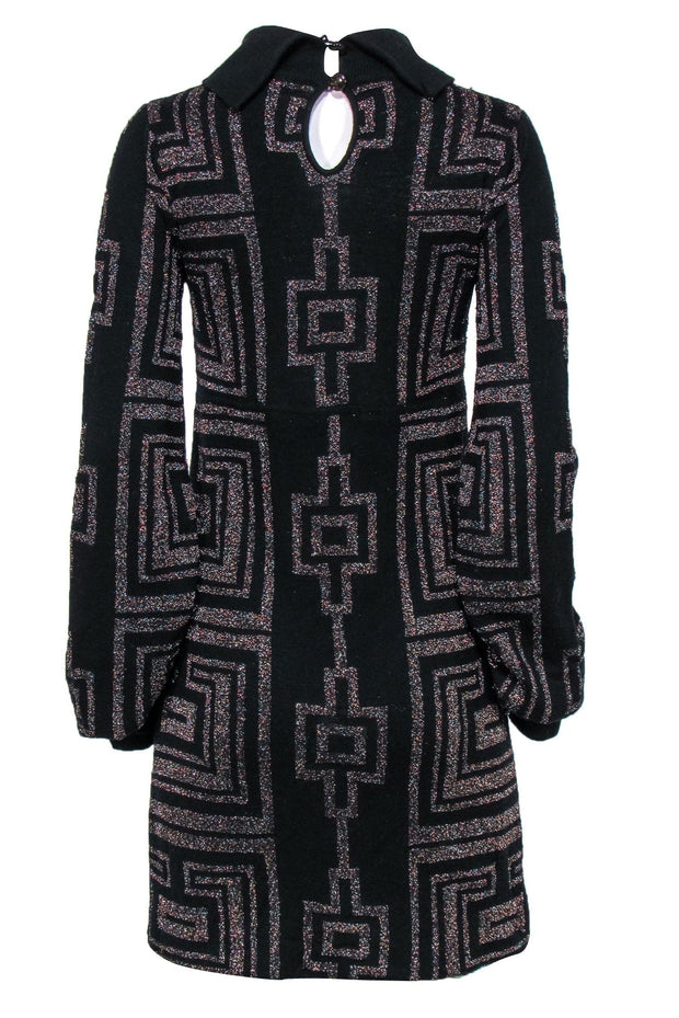 Current Boutique-Custo Barcelona - Black Sparkly Geometric Print Turtleneck Sweater Dress Sz M