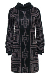 Current Boutique-Custo Barcelona - Black Sparkly Geometric Print Turtleneck Sweater Dress Sz M