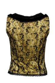 Current Boutique-Cynthia Cynthia Steffe - Gold & Black Sleeveless Top w/ Lace Overlay & Fur Collar Sz M