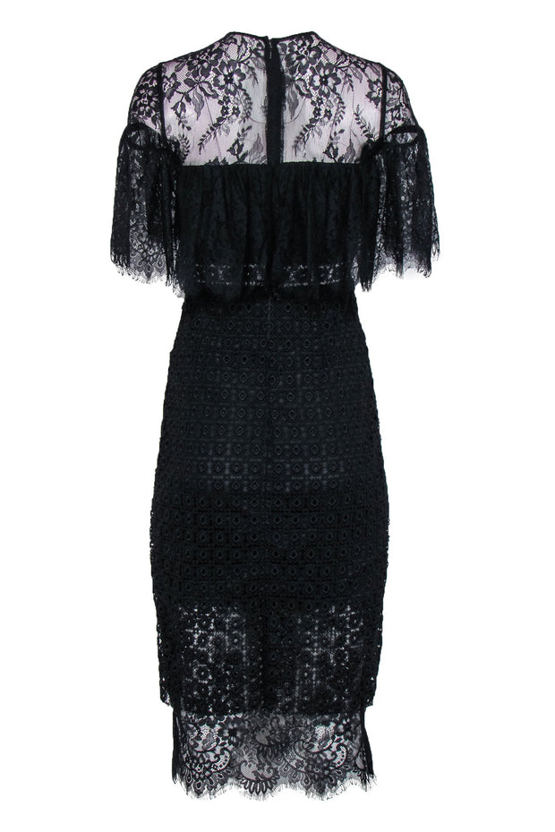 Current Boutique-Cynthia Rowley - Black Lace & Eyelet Ruffled Midi Dress Sz 2