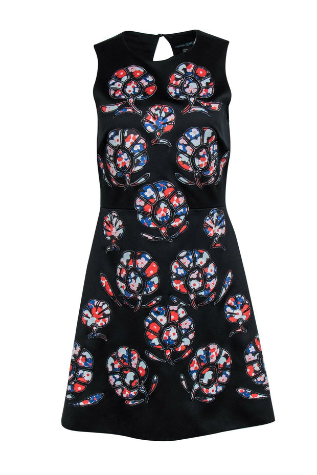 Current Boutique-Cynthia Rowley - Black Sheath Dress w/ Floral Patch Design Sz 6