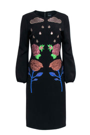 Current Boutique-Cynthia Rowley - Black w/ Embroidered Metallic Flowers & Rain Clouds Dress Sz 6