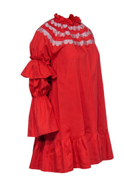 Current Boutique-Cynthia Rowley - Coral Long Sleeve Ruffle Shift Dress w/ Embroidery Sz XS