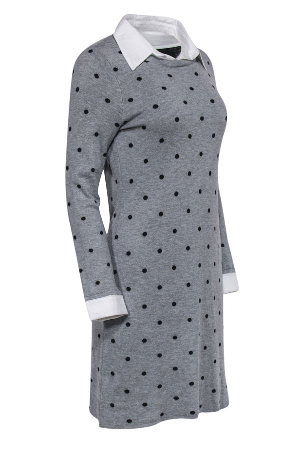 Current Boutique-Cynthia Rowley - Grey & Black Polka Dot Collared Sweater Dress Sz M