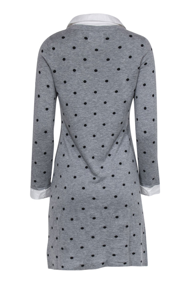 Current Boutique-Cynthia Rowley - Grey & Black Polka Dot Collared Sweater Dress Sz M