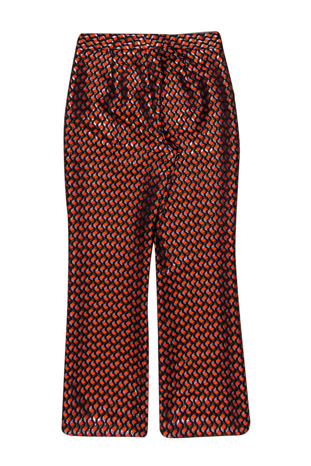 Current Boutique-Cynthia Rowley - Orange, Black & Silver Printed Straight Leg Trousers Sz 8