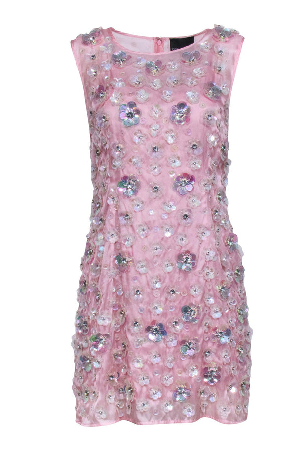 Current Boutique-Cynthia Rowley - Pastel Pink w/ Transparent 3D Floral Design Dress Sz 4