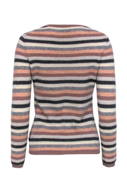 Current Boutique-Cynthia Rowley - Pink, Grey & Cream Striped Cashmere Sweater Sz S