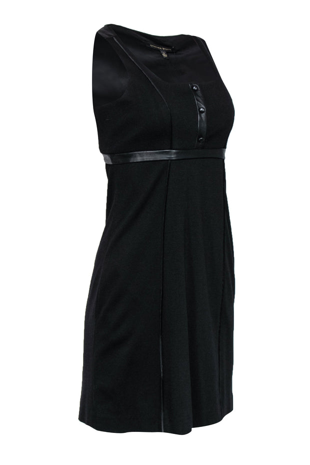 Current Boutique-Cynthia Steffe - Black Babydoll Leather Trim Dress w/ Lace-Up Back Sz 2