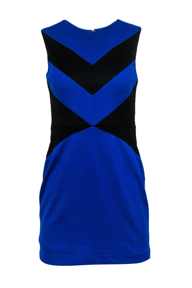 Current Boutique-Cynthia Steffe - Black & Blue Chevron Sheath Dress Sz 4