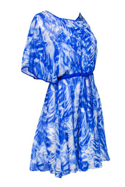 Current Boutique-Cynthia Steffe - Blue & White Marbled Silk One Shoulder Dress Sz 2