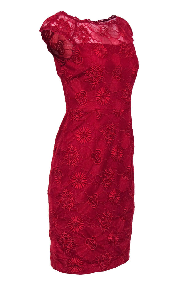 Current Boutique-Cynthia Steffe - Red Lace Cap Sleeve Sheath Dress Sz 2