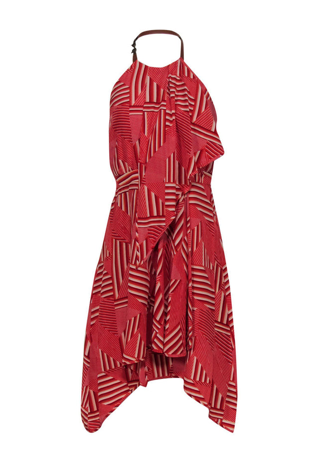 Current Boutique-Cynthia Steffe - Red Printed One-Shoulder Dress w/ Leather Strap Sz 2