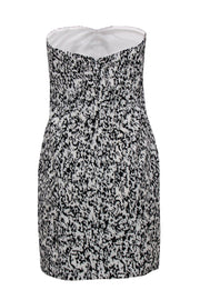 Current Boutique-Cynthia Steffe - White & Black Printed Ruffle Strapless Sheath Dress Sz 6