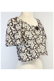 Current Boutique-Cynthia Steffe - White & Brown Floral Linen Eyelet Jacket Sz 2