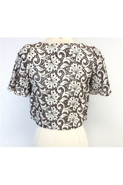 Current Boutique-Cynthia Steffe - White & Brown Floral Linen Eyelet Jacket Sz 2