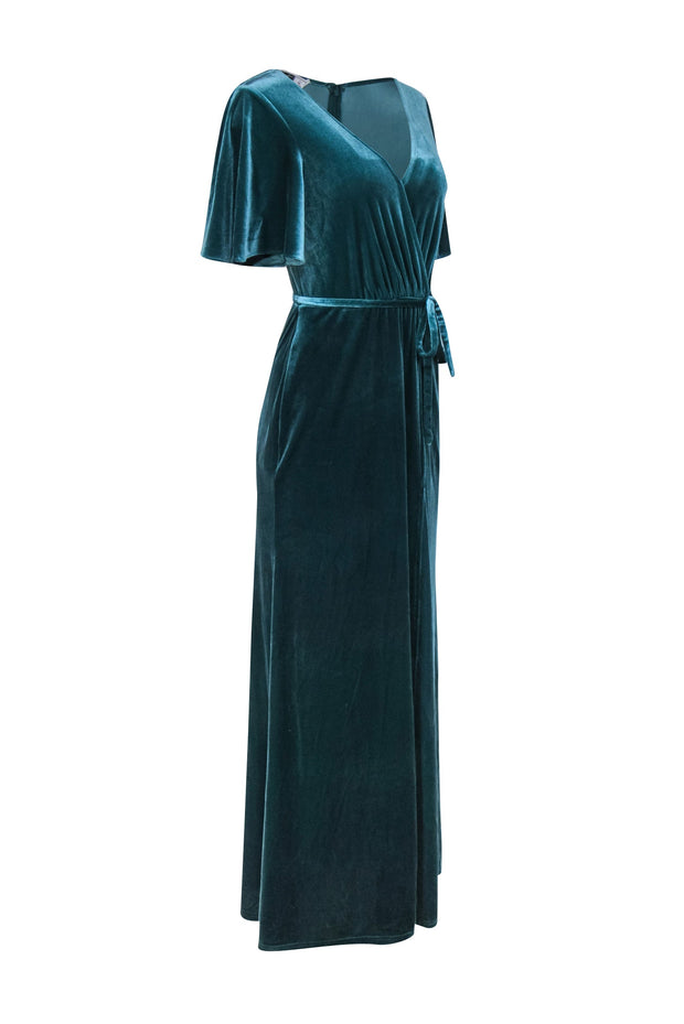 Current Boutique-DB Studio - Teal Velvet Short Sleeve Maxi Gown Sz 4