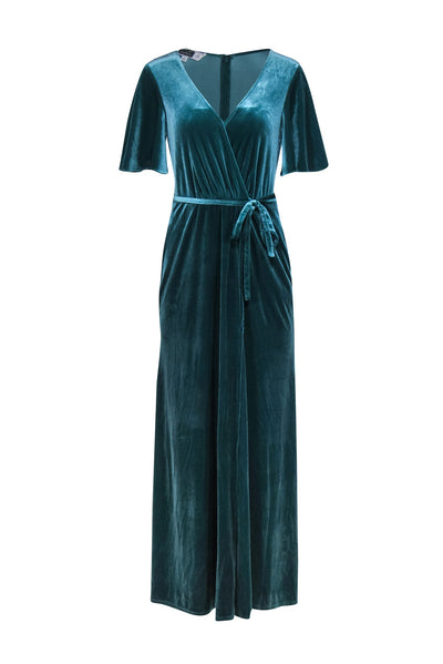 Current Boutique-DB Studio - Teal Velvet Short Sleeve Maxi Gown Sz 4