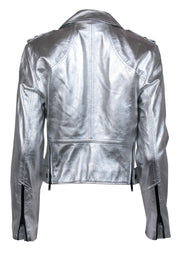 Current Boutique-DKNY - Silver Leather Moto-Style Jacket Sz M