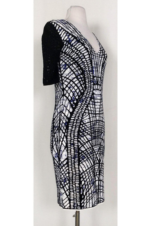 Current Boutique-D. Exterior - Black, White & Blue Abstract Dress Sz S