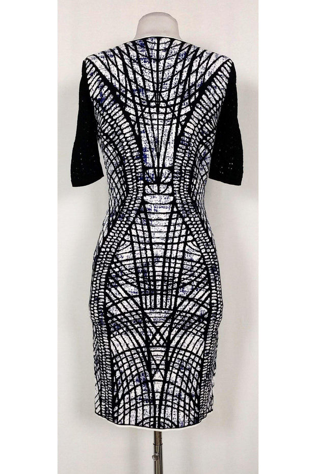 Current Boutique-D. Exterior - Black, White & Blue Abstract Dress Sz S