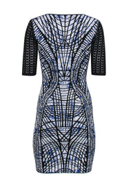 Current Boutique-D. Exterior - Blue, Black & White Abstract Print Short Sleeve Knit Bodycon Dress Sz 4