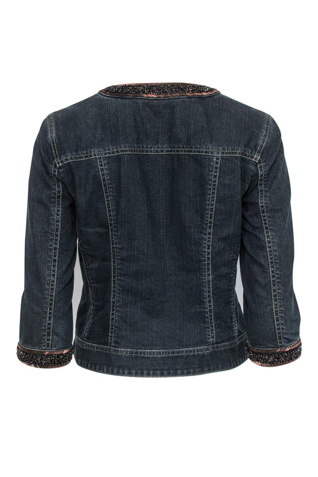 Current Boutique-Dana Buchman - Dark Wash Denim Cropped Jacket w/ Beading Sz 4P