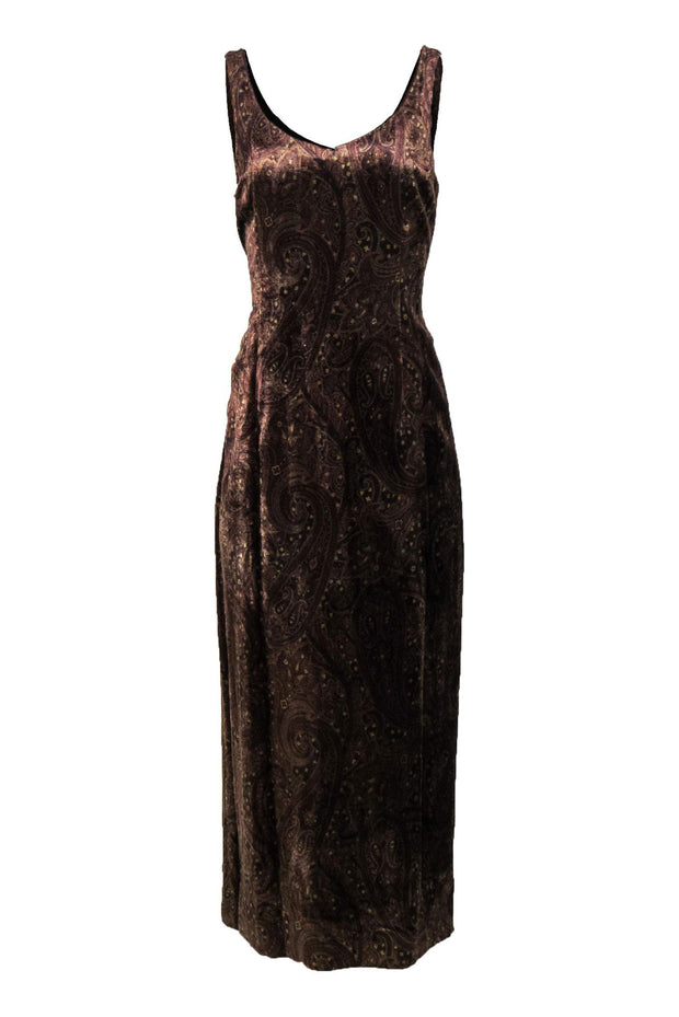 Current Boutique-Dana Buchman - Vintage Brown Paisley Maxi Tank Dress Sz 10