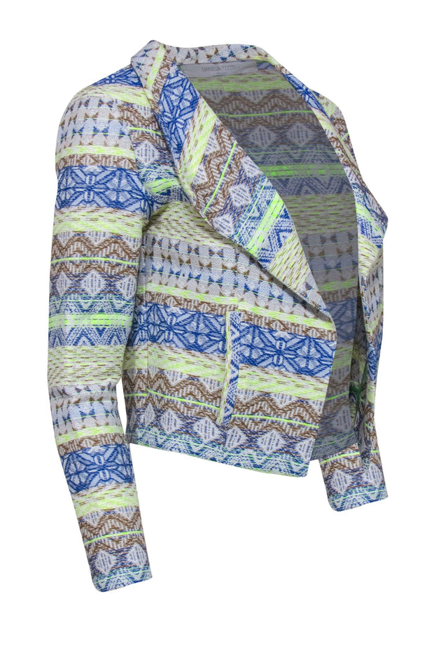 Current Boutique-Daniela Corte - Blue, Brown & Neon Green Tribal Print Cropped Blazer Sz XS