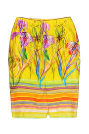 Current Boutique-Daniela Corte - Yellow & Multicolor Abstract Floral Print & Striped Pencil Skirt Sz XS