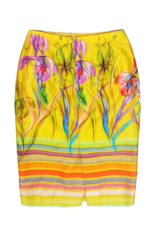 Current Boutique-Daniela Corte - Yellow & Multicolor Abstract Floral Print & Striped Pencil Skirt Sz XS