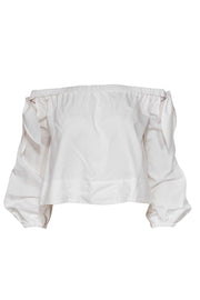 Current Boutique-Danielle Nicole - White Cotton Blend Cropped Off-the-Shoulder Blouse Sz M