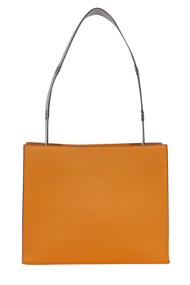 Current Boutique-Danse Lente - Mustard Yellow Leather Structured Tote w/ White Shoulder Strap