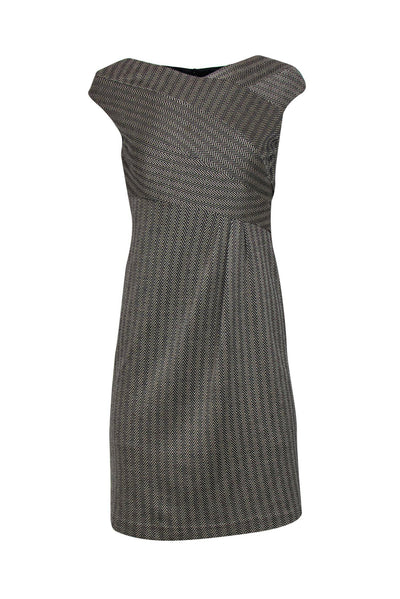 Current Boutique-David Meister - Black & Beige Herringbone Crossed Bust Sheath Dress Sz 4