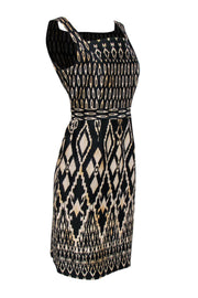 Current Boutique-David Meister - Black & Cream Printed Cotton Sheath Dress Sz 10