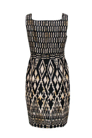 Current Boutique-David Meister - Black & Cream Printed Cotton Sheath Dress Sz 10