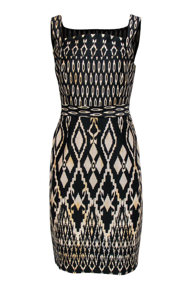 Current Boutique-David Meister - Black & Cream Printed Cotton Sheath Dress Sz 10