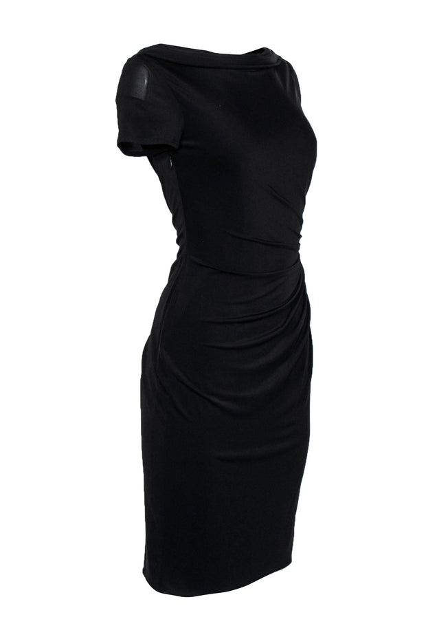 Current Boutique-David Meister - Black Draped Short Sleeve Shift Dress Sz 4