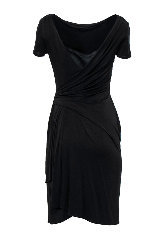 Current Boutique-David Meister - Black Draped Short Sleeve Shift Dress Sz 4