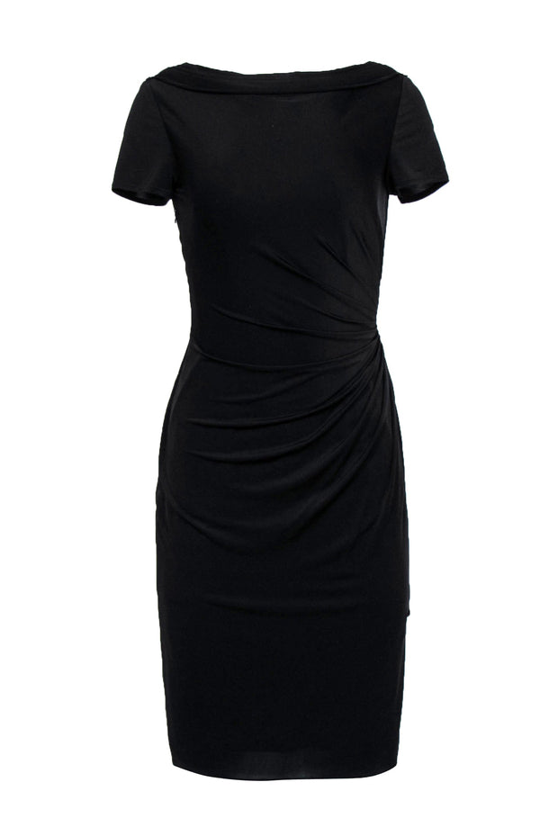 Current Boutique-David Meister - Black Draped Short Sleeve Shift Dress Sz 4