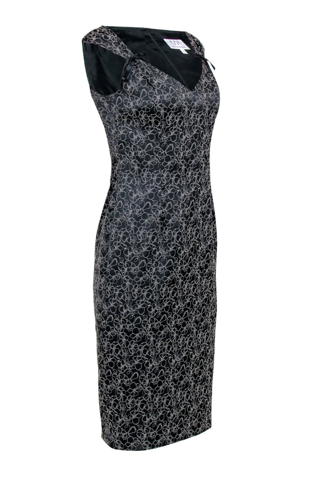 Current Boutique-David Meister - Black Sleeveless Dress w/ White Floral Embroidery Sz 4