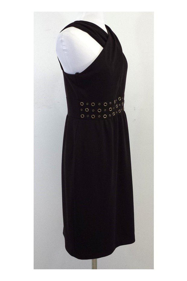 Current Boutique-David Meister - Brown & Gold Grommet Waistband Dress Sz 6