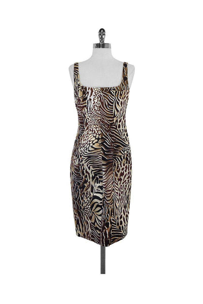 Current Boutique-David Meister - Brown & Tan Animal Print Sleeveless Dress Sz 6