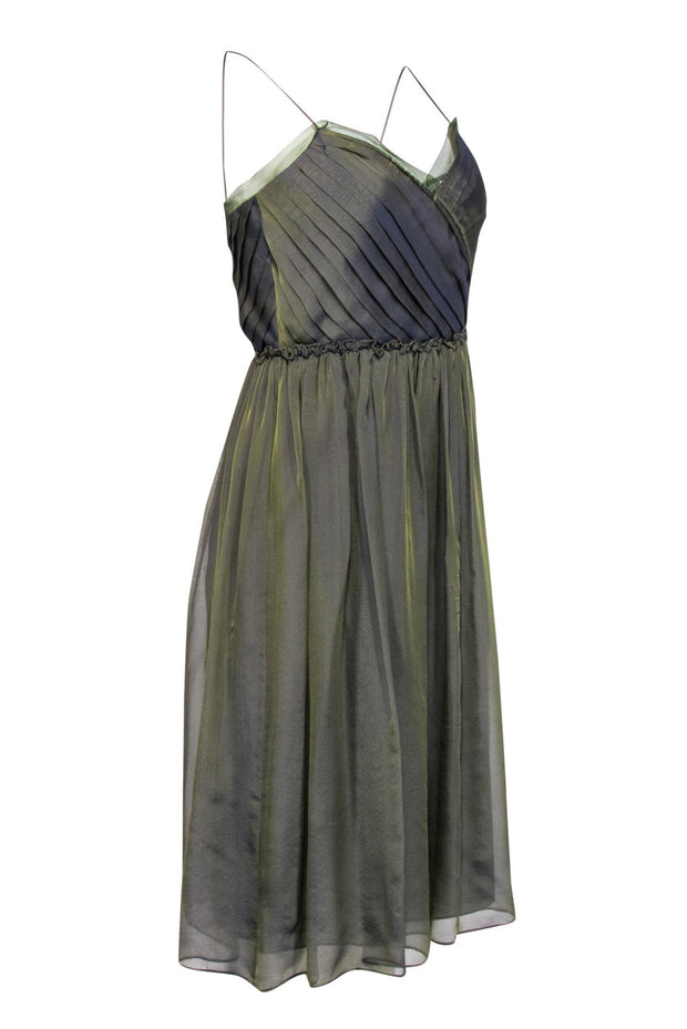 Current Boutique-David Meister - Olive & Purple Silk Ombre Midi Dress Sz 6