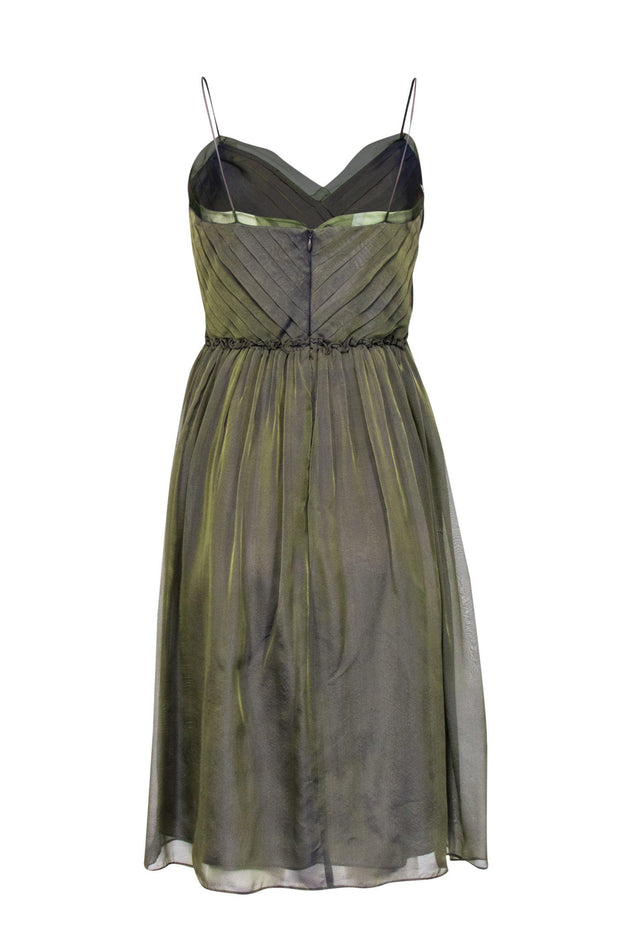 Current Boutique-David Meister - Olive & Purple Silk Ombre Midi Dress Sz 6