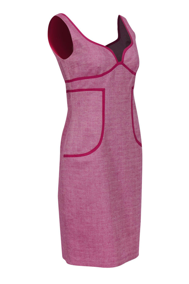 Current Boutique-David Meister - Pink Cotton Sheath Dress w/ Piping Sz 6